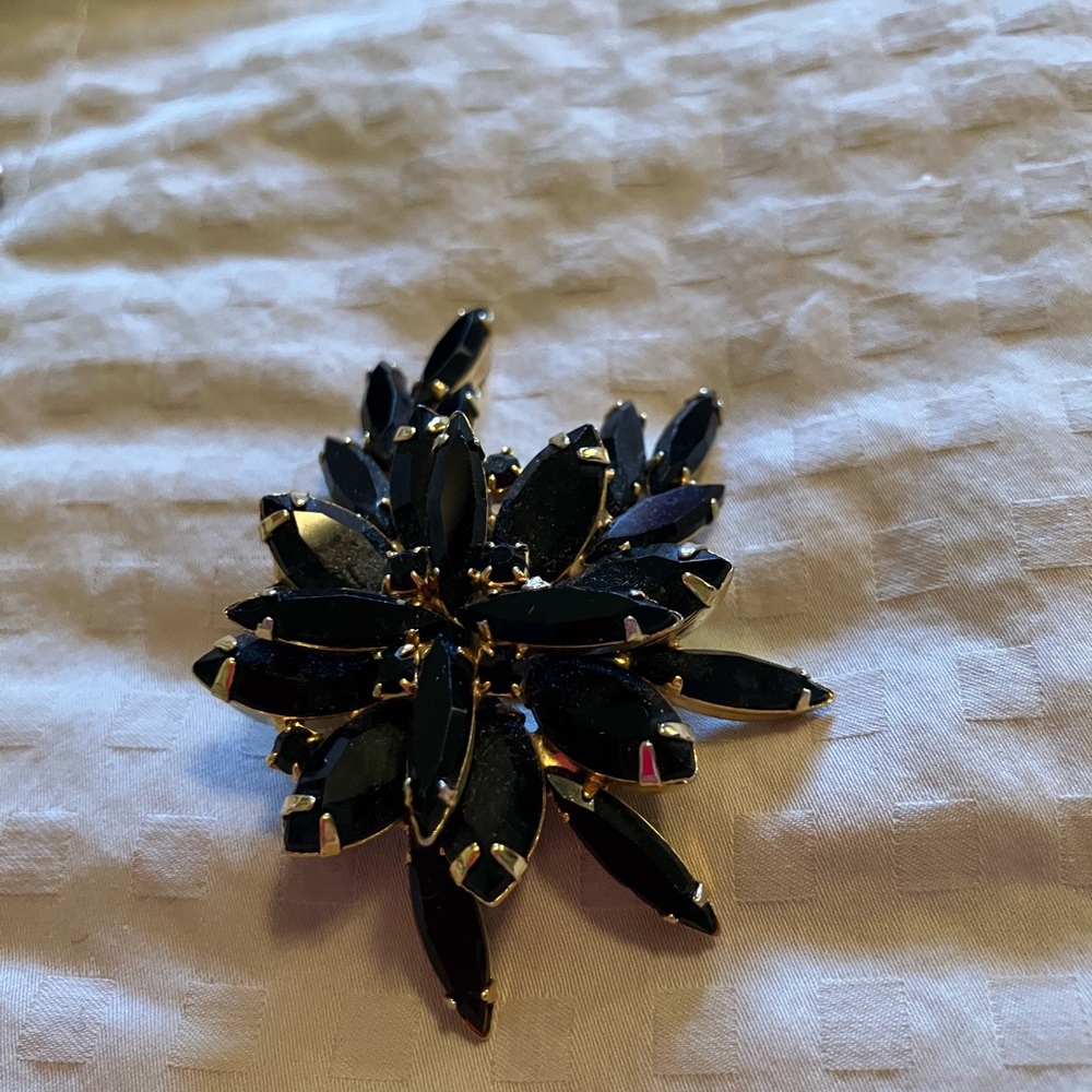 Elegant Black Floral Brooch